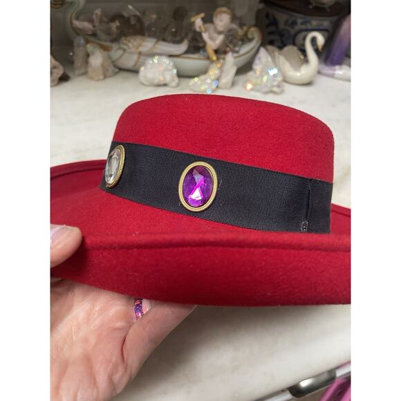 Vintage Red Felt Rhinestone Red Purple Blue Clear Green Hat 1980’s Jody Watley main image 11